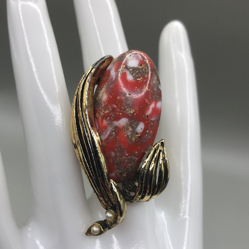 Vintage antiqued gold tone gemstone like big statement size costume ring sz 7 - Picture 4 of 8